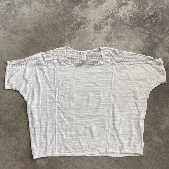 Chicos Sweater‎ Womens Size Large Short Sleeve Lightweight White Semi Sheer - Picture 1 of 10